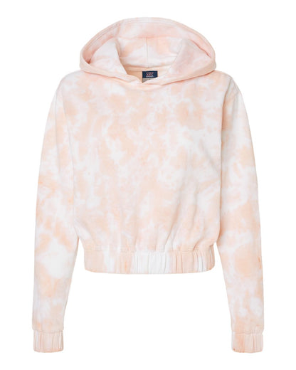 MV Sport Women's Sueded Fleece Tie-Dyed Crop Hooded Sweatshirt W23718 #color_Cameo Pink