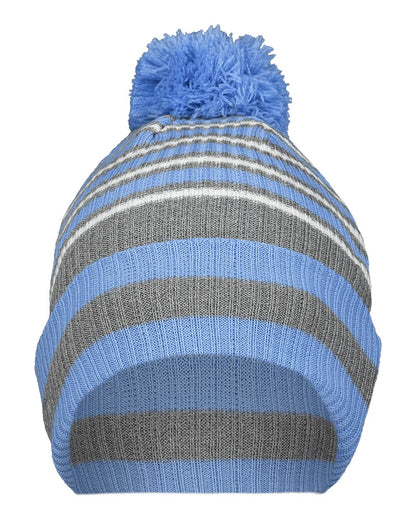 Holloway 8 1/2" Spirit Pom Beanie 223815 #color_Columbia Blue/ Heather Grey/ White