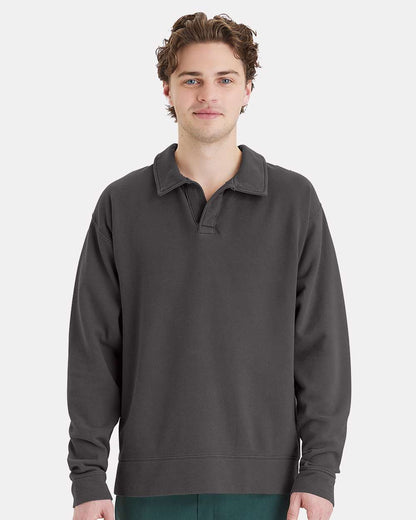 ComfortWash by Hanes Unisex Garment-Dyed Polo Collar Sweatshirt GDH490 #colormdl_New Railroad Grey