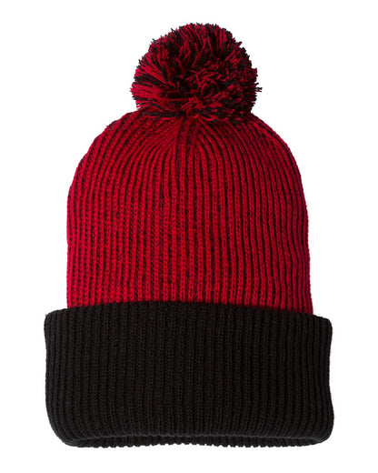 Sportsman 12" Speckled Pom-Pom Cuffed Beanie SP70 #color_Red/ Black