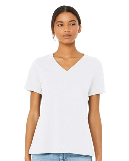 BELLA + CANVAS Women's Relaxed Heather CVC V-Neck Tee 6405CVC #colormdl_Solid White Blend