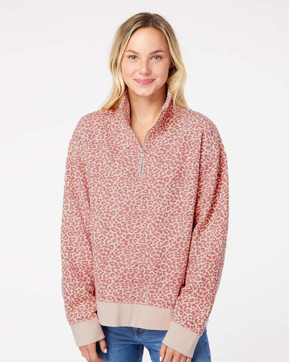 MV Sport Women's Sueded Fleece Quarter-Zip Sweatshirt W22713 #colormdl_Cameo Pink/ Orchid Ice Leopard