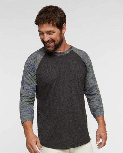 LAT Men's Baseball Fine Jersey Three-Quarter Sleeve Tee 6930 #colormdl_Vintage Smoke/ Vintage Camo