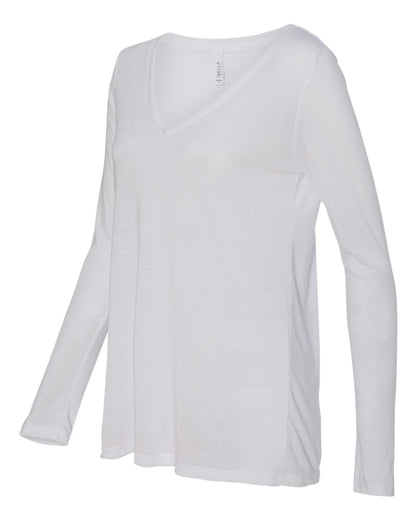 BELLA + CANVAS Women's Flowy Long Sleeve V-Neck Tee 8855 #color_White