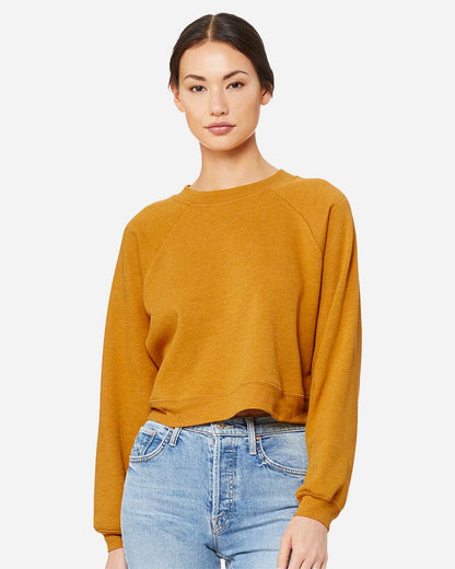 BELLA + CANVAS Women's Crop Raglan Fleece Crewneck Sweatshirt 7505 #colormdl_Heather Mustard