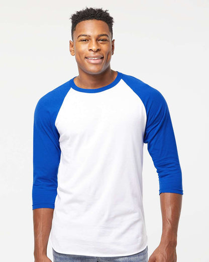 Tultex Fine Jersey Raglan T-Shirt 245 #colormdl_White/ Royal