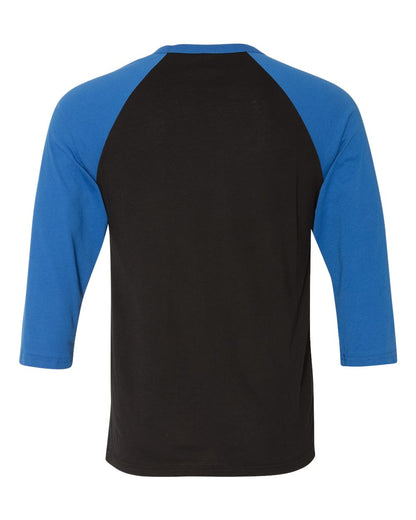 BELLA + CANVAS Three-Quarter Sleeve Baseball Tee 3200 #color_Black/ True Royal