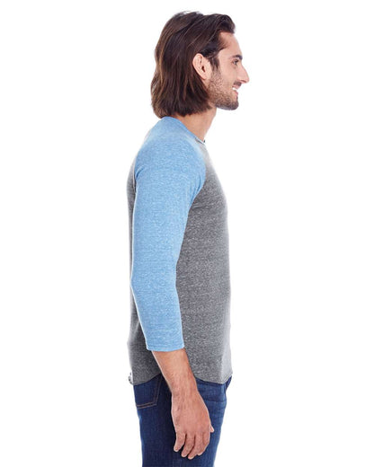 Threadfast Apparel Unisex Triblend Three-Quarter Sleeve Raglan T-Shirt 302G #colormdl_Grey/ Royal Triblend
