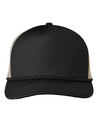 Big Accessories Lariat Ripstop Trucker Cap BA680 #color_Black/ Black Rope