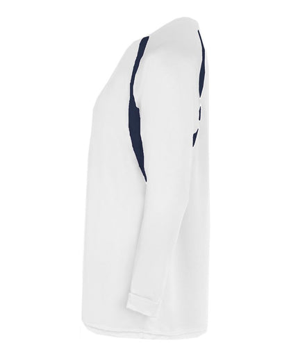 Badger Men's B-Core Hook Long Sleeve T-Shirt 4154 #color_White/ Navy