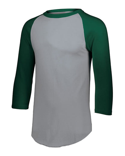 Augusta Sportswear Youth Three-Quarter Sleeve Baseball Jersey 4421 #color_Athletic Heather/ Dark Green