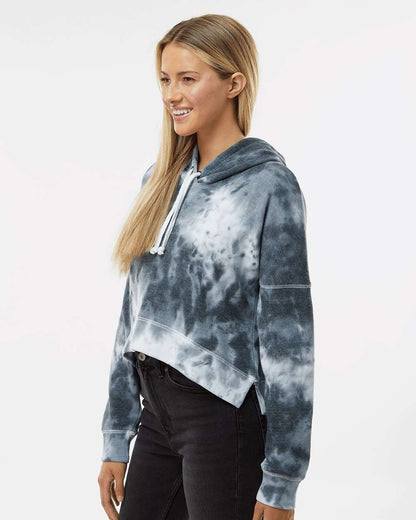 J. America Women's Crop Hooded Sweatshirt 8853 #colormdl_Black Tie Dye