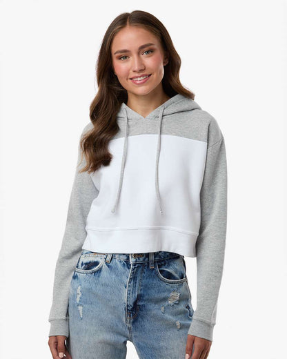 Boxercraft Women's Cropped Fleece Hooded Sweatshirt BW5404 #colormdl_White/ Oxford Heather