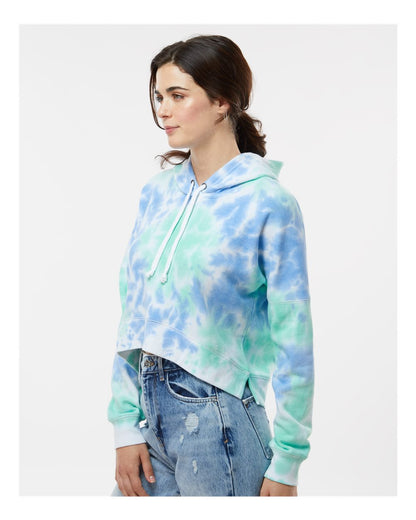 J. America Women's Crop Hooded Sweatshirt 8853 #colormdl_Lagoon Tie Dye