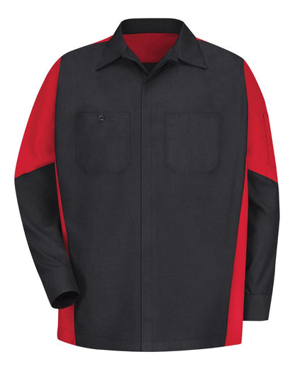 Red Kap Men's Tall Long Sleeve Automotive Crew Shirt SY10T #color_Black/ Red (LONG SIZES)