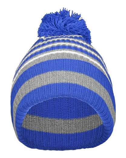 Holloway 8 1/2" Spirit Pom Beanie 223815 #color_Royal/ Heather Grey/ White