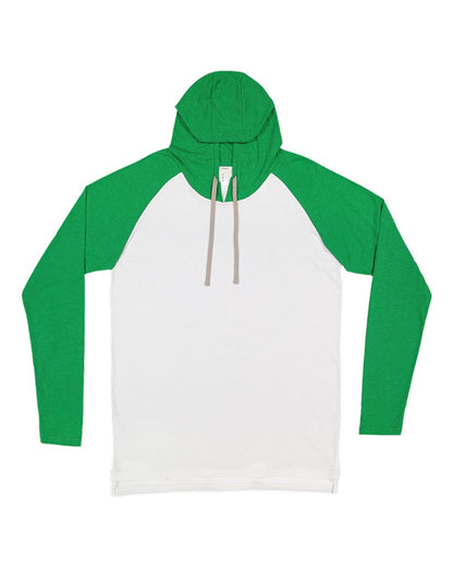 LAT Men's Fine Jersey Hooded Long Sleeve Raglan T-Shirt 6917 #color_Blended White/ Vintage Green/ Titanium