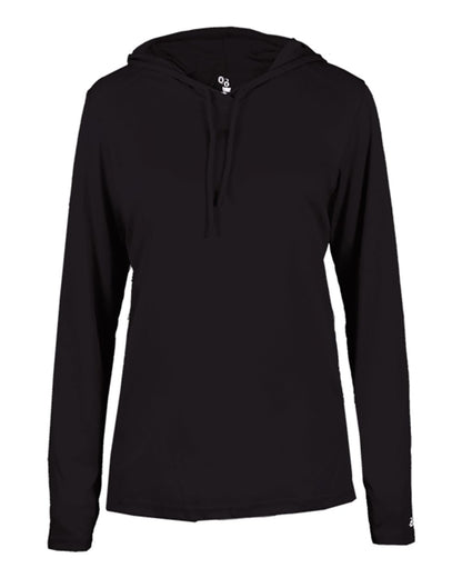 Badger Women's B-Core Long Sleeve Hooded T-Shirt 4165 #color_Black