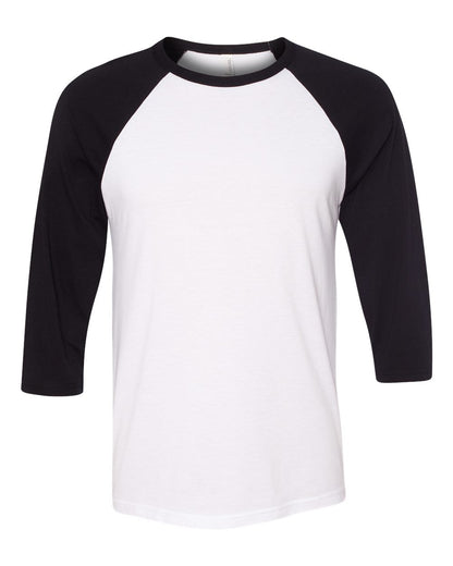 BELLA + CANVAS Unisex Three-Quarter Sleeve Baseball Tee 3200 #color_White/ Black