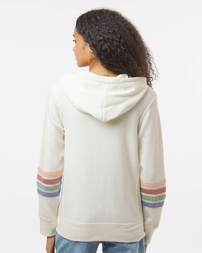 MV Sport Women's Striped Sleeves Full-Zip Hooded Sweatshirt W22732 #colormdl_Ivory