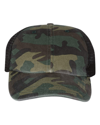 Richardson Garment Washed Printed Trucker Cap 111P #color_Green Camo/ Black