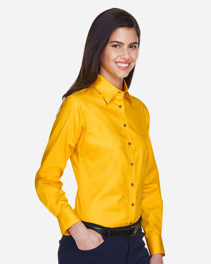 Harriton Women's Easy Blend™ Long Sleeve Twill Dress Shirt with Stain-Release M500W #colormdl_Sunray Yellow