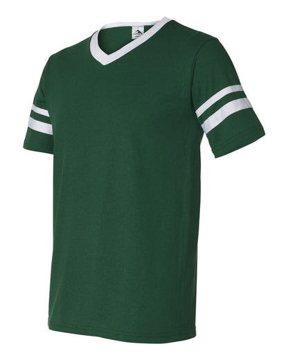 Augusta Sportswear V-Neck Jersey with Striped Sleeves 360 #color_Dark Green/ White