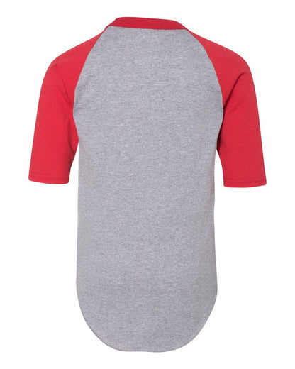 Augusta Sportswear Youth Three-Quarter Sleeve Baseball Jersey 4421 #color_Athletic Heather/ Red