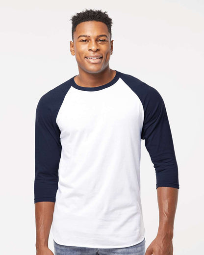 Tultex Fine Jersey Raglan T-Shirt 245 #colormdl_White/ Navy