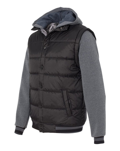 Burnside Men's Nylon Vest with Fleece Sleeves 8701 #color_Black/ Charcoal