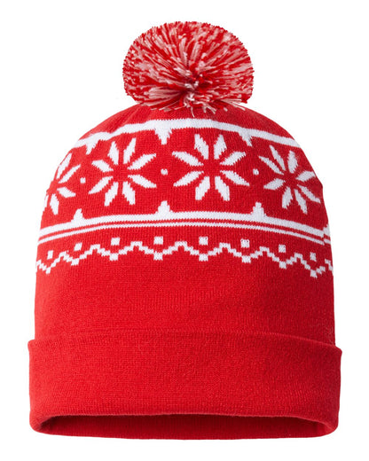 CAP AMERICA USA-Made Snowflake Beanie RKF12 #color_True Red/ White