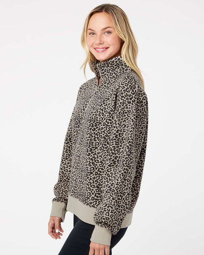MV Sport Women's Sueded Fleece Quarter-Zip Sweatshirt W22713 #colormdl_Atmosphere/ Black Leopard