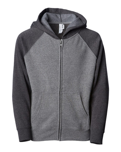 Independent Trading Co. Youth Lightweight Special Blend Raglan Zip Hood PRM15YSBZ #color_Nickel/ Carbon