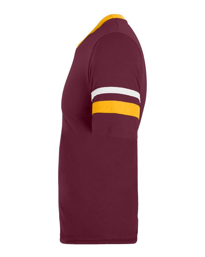 Augusta Sportswear V-Neck Jersey with Striped Sleeves 360 #color_Maroon/ Gold/ White