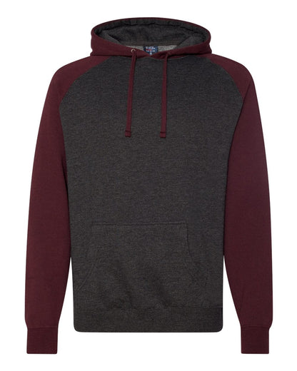 Independent Trading Co. Unisex Raglan Hooded Sweatshirt IND40RP #color_Charcoal Heather/ Burgundy Heather