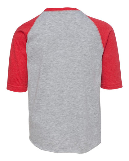LAT Youth Baseball Fine Jersey Three-Quarter Sleeve Tee 6130 #color_Vintage Heather/ Vintage Red