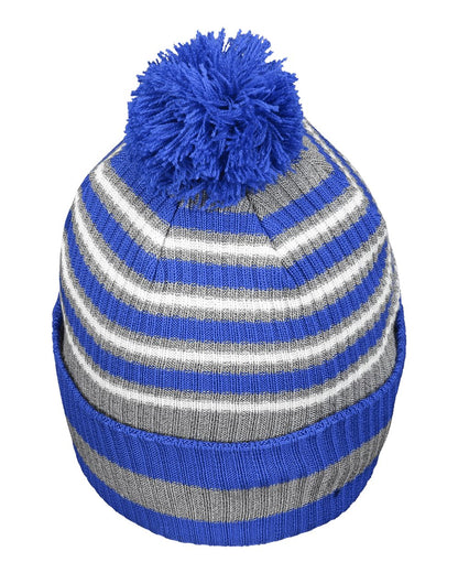 Holloway 8 1/2" Spirit Pom Beanie 223815 #color_Royal/ Heather Grey/ White