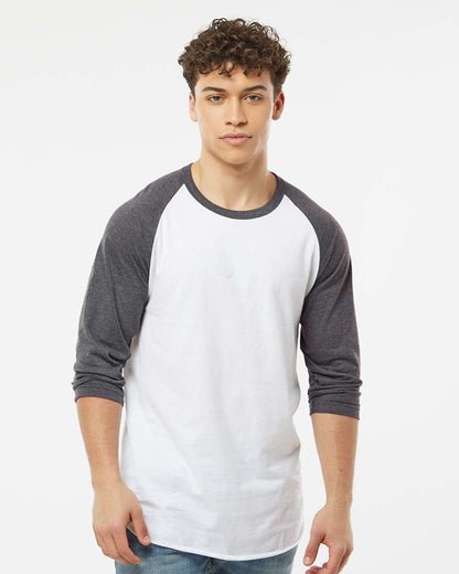 Tultex Fine Jersey Raglan T-Shirt 245 #colormdl_White/ Heather Charcoal