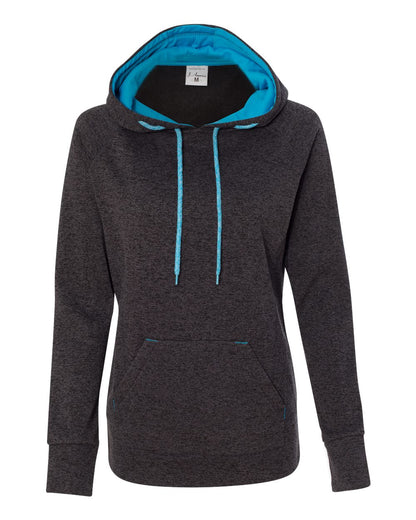 J. America Women’s Cosmic Fleece Hooded Sweatshirt 8616 #color_Onyx Fleck/ Electric Blue