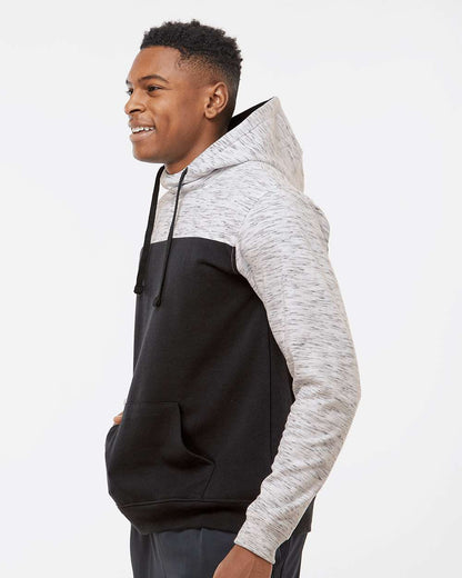 J. America Men's Mélange Fleece Colorblocked Hooded Sweatshirt 8676 #colormdl_Black/ White