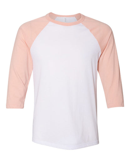 BELLA + CANVAS Three-Quarter Sleeve Baseball Tee 3200 #color_White/ Heather Peach