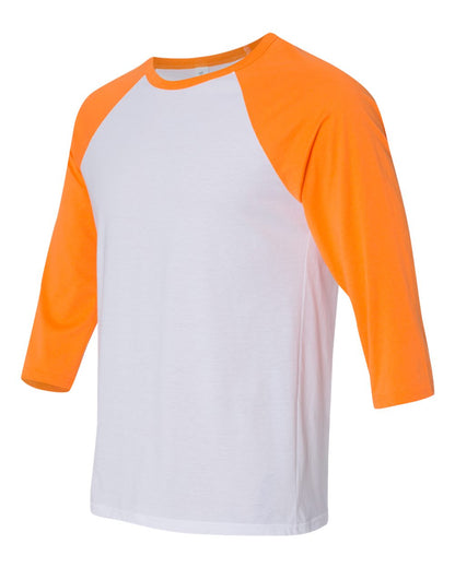 BELLA + CANVAS Three-Quarter Sleeve Baseball Tee 3200 #color_White/ Neon Orange