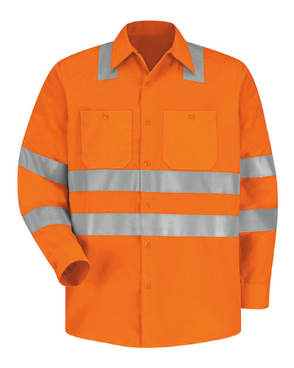 Red Kap Men's Tall High Visibility Work Shirt SS14HVT #color_OF-Fluorescent Orange