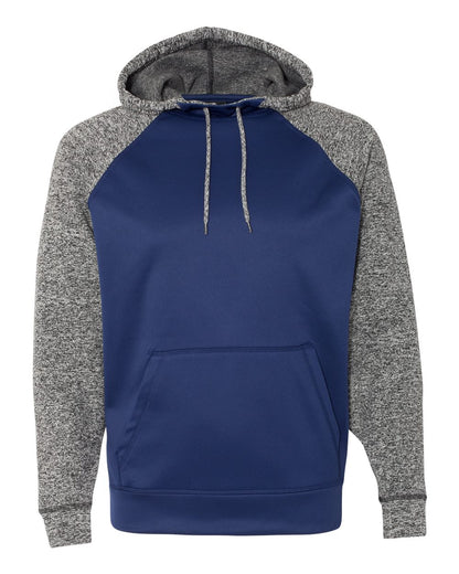 J. America Men's Colorblocked Cosmic Fleece Hooded Sweatshirt 8612 #color_Navy/ Charcoal Fleck