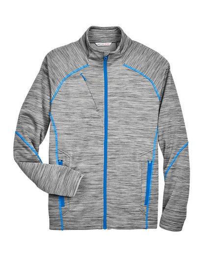 North End Men's Flux Mélange Bonded Fleece Jacket 88697 #color_Platinum/ Olympic Blue