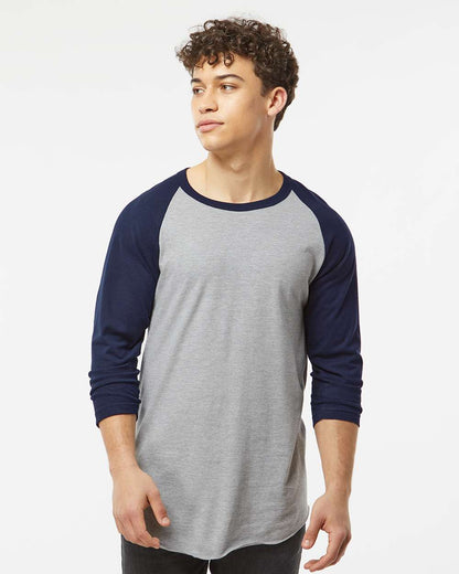 Tultex Fine Jersey Raglan T-Shirt 245 #colormdl_Heather Grey/ Navy