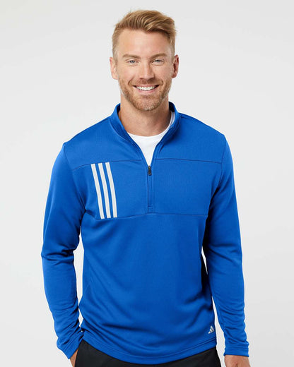 Adidas Men's 3-Stripe Double Knit Quarter-Zip Pullover A482 #colormdl_Team Royal/ Grey Two