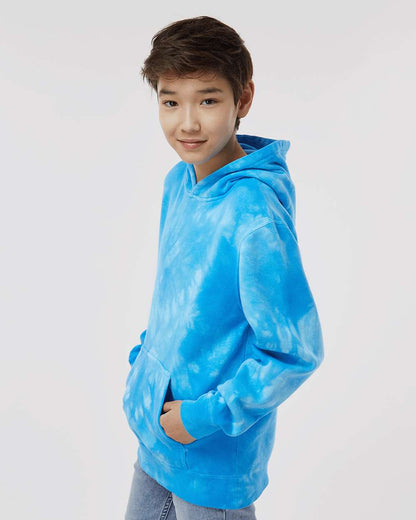 Independent Trading Co. Youth Midweight Tie-Dyed Hooded Sweatshirt PRM1500TD #colormdl_Tie Dye Aqua Blue