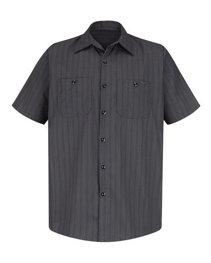 Red Kap Men's Premium Short Sleeve Work Shirt SP20 #color_Charcoal/ Blue/ White Stripe