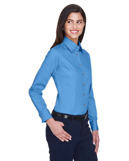 Harriton Women's Easy Blend™ Long Sleeve Twill Dress Shirt with Stain-Release M500W #colormdl_Nautical Blue